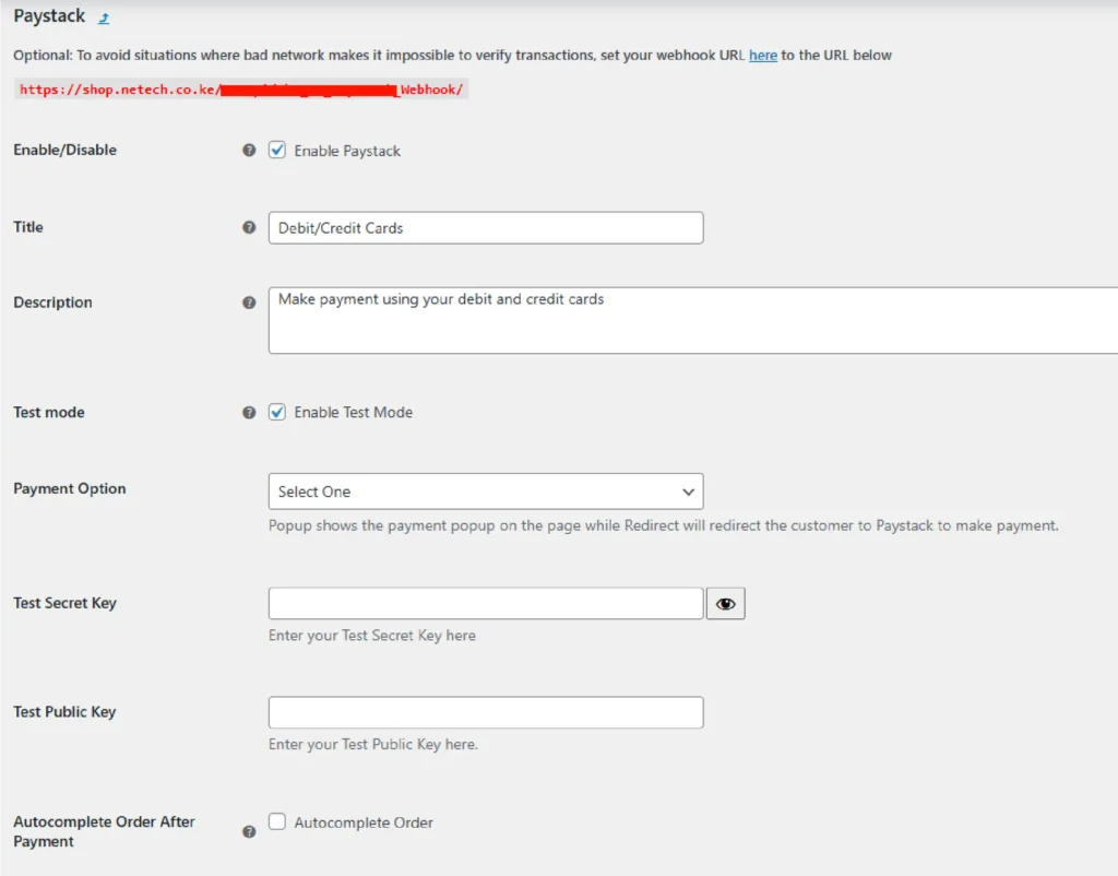 Configuring paystack plugin